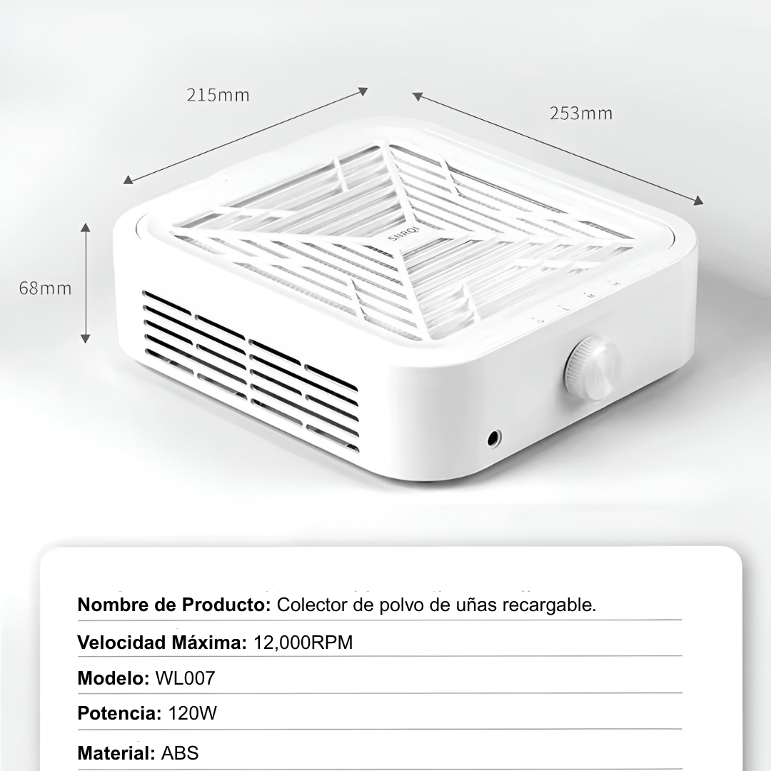 Colector de polvo de uñas, Recargable con Filtro Reutilizable