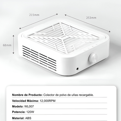Colector de polvo de uñas, Recargable con Filtro Reutilizable
